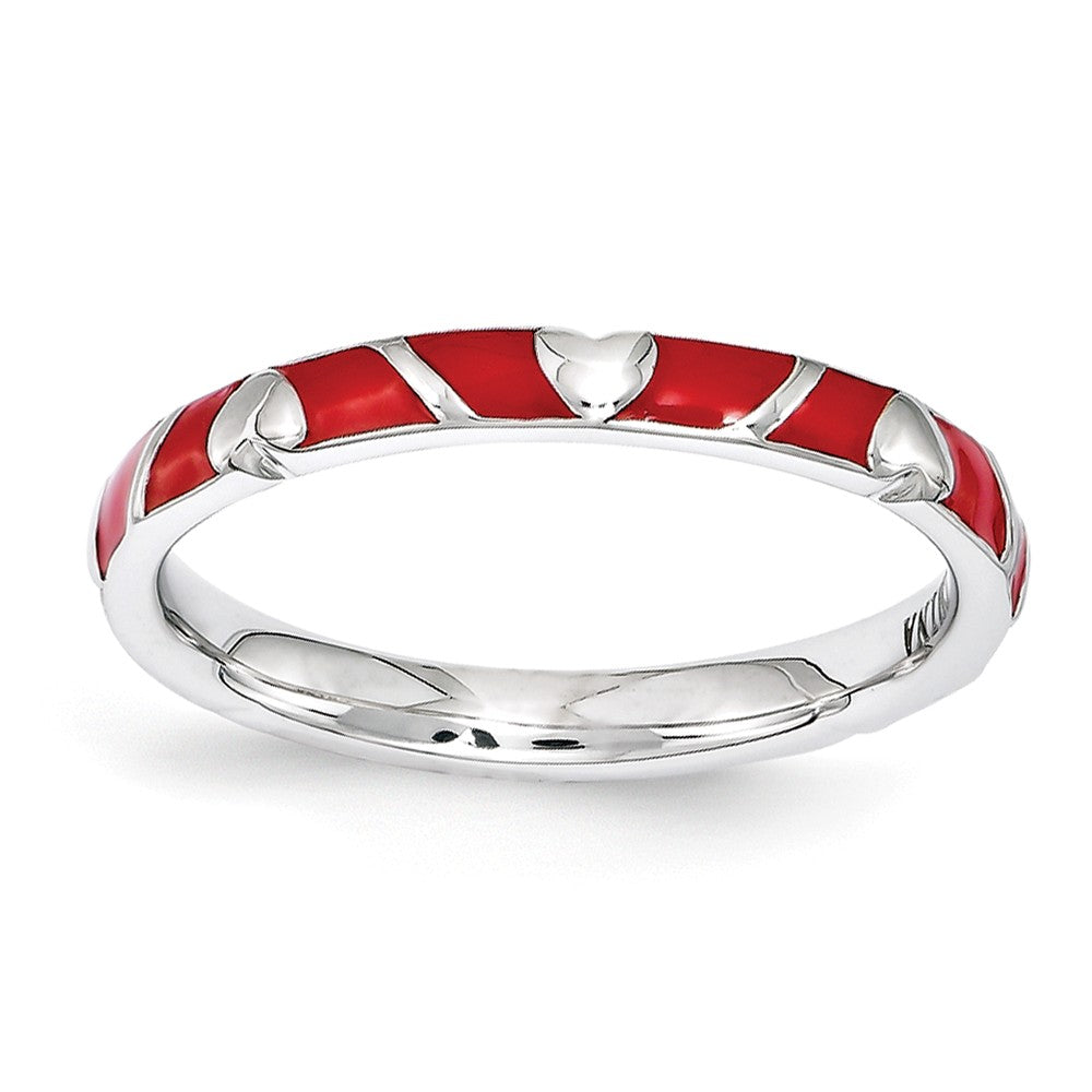 2.5mm Sterling Silver Stackable Expressions Red Enamel Heart Band, Item R11234 by The Black Bow Jewelry Co.