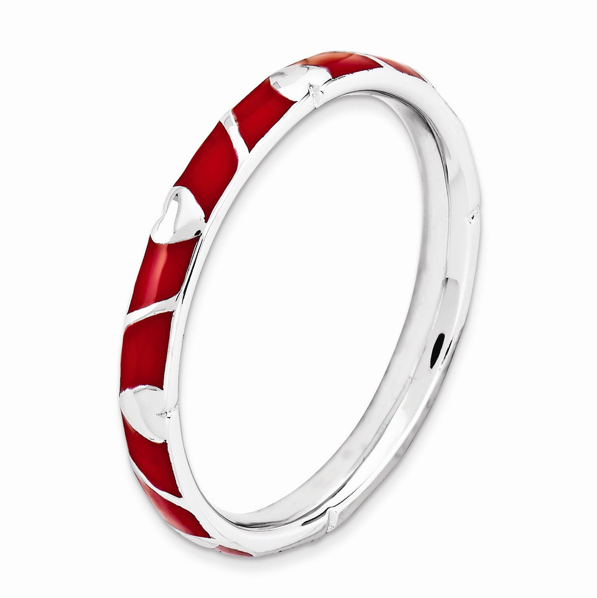 Alternate view of the 2.5mm Sterling Silver Stackable Expressions Red Enamel Heart Band by The Black Bow Jewelry Co.