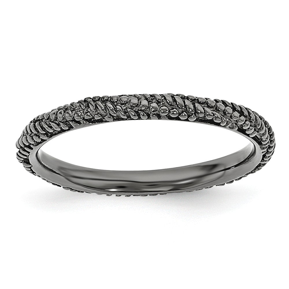 2.25mm Black Ruthenium Plated Sterling Silver Stackable Textured Band, Item R11240 by The Black Bow Jewelry Co.