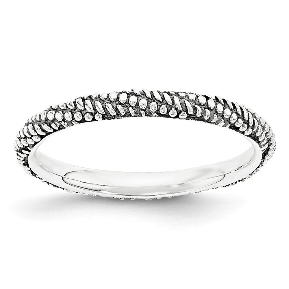 2.25mm Antiqued Sterling Silver Stackable Expressions Textured Band, Item R11241 by The Black Bow Jewelry Co.