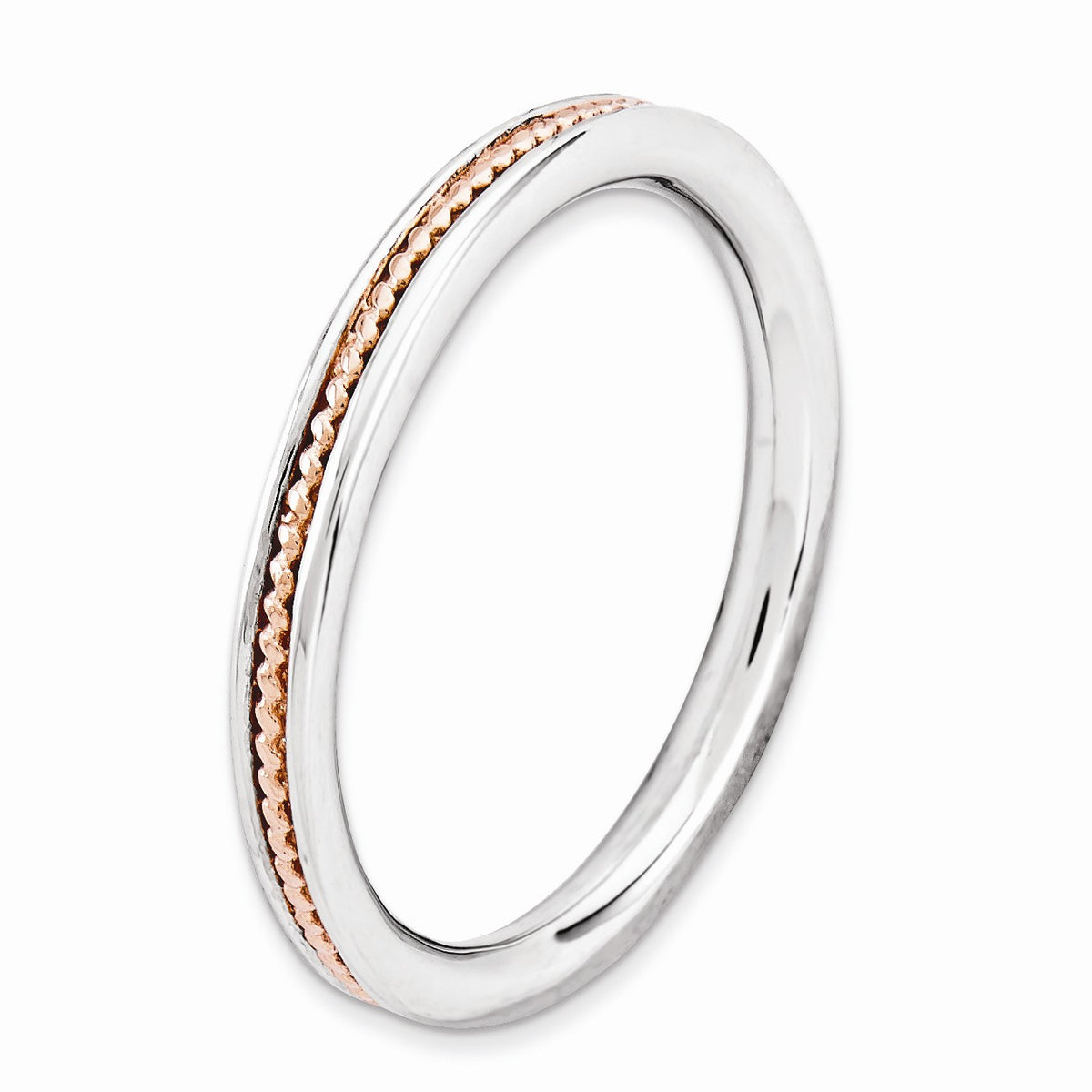 Alternate view of the 2.25mm Sterling Silver Stackable Rose Gold Tone Plated Channeled Band by The Black Bow Jewelry Co.