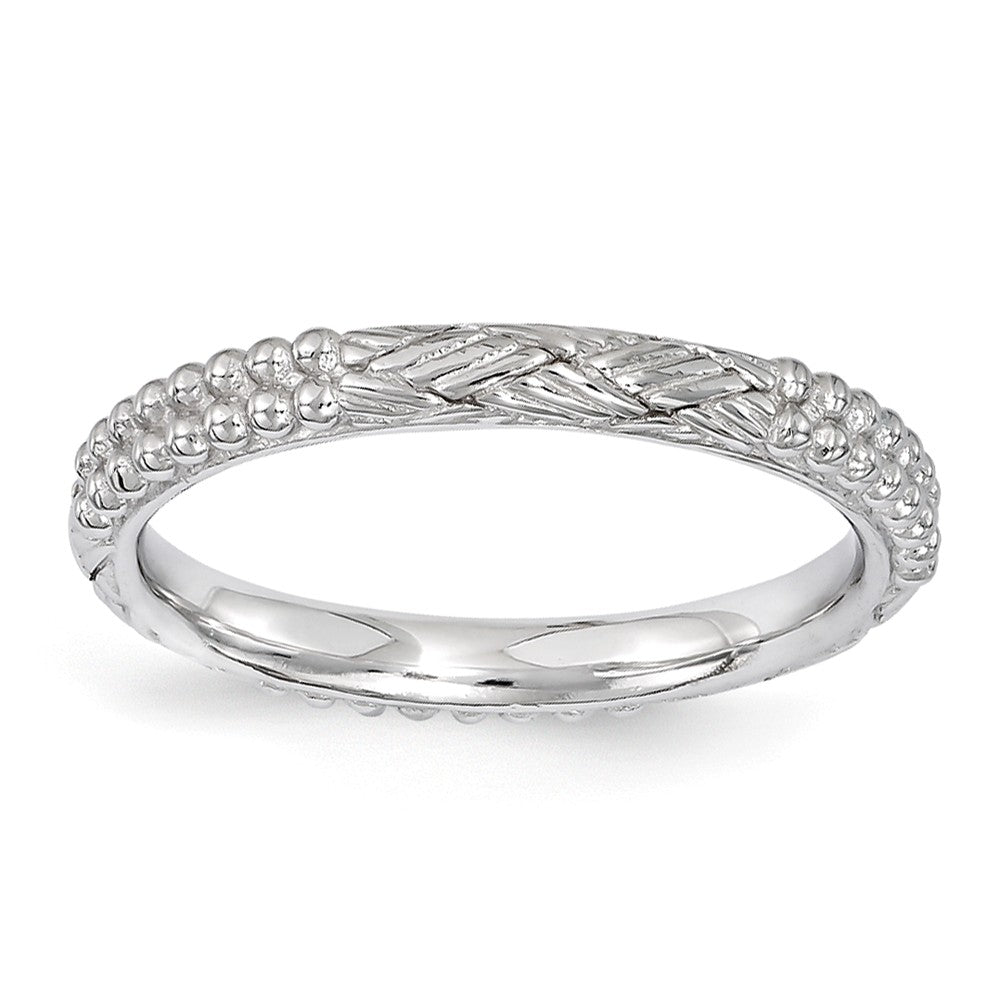 2.5mm Rhodium Plated Sterling Silver Stackable Patterned Band, Item R11247 by The Black Bow Jewelry Co.