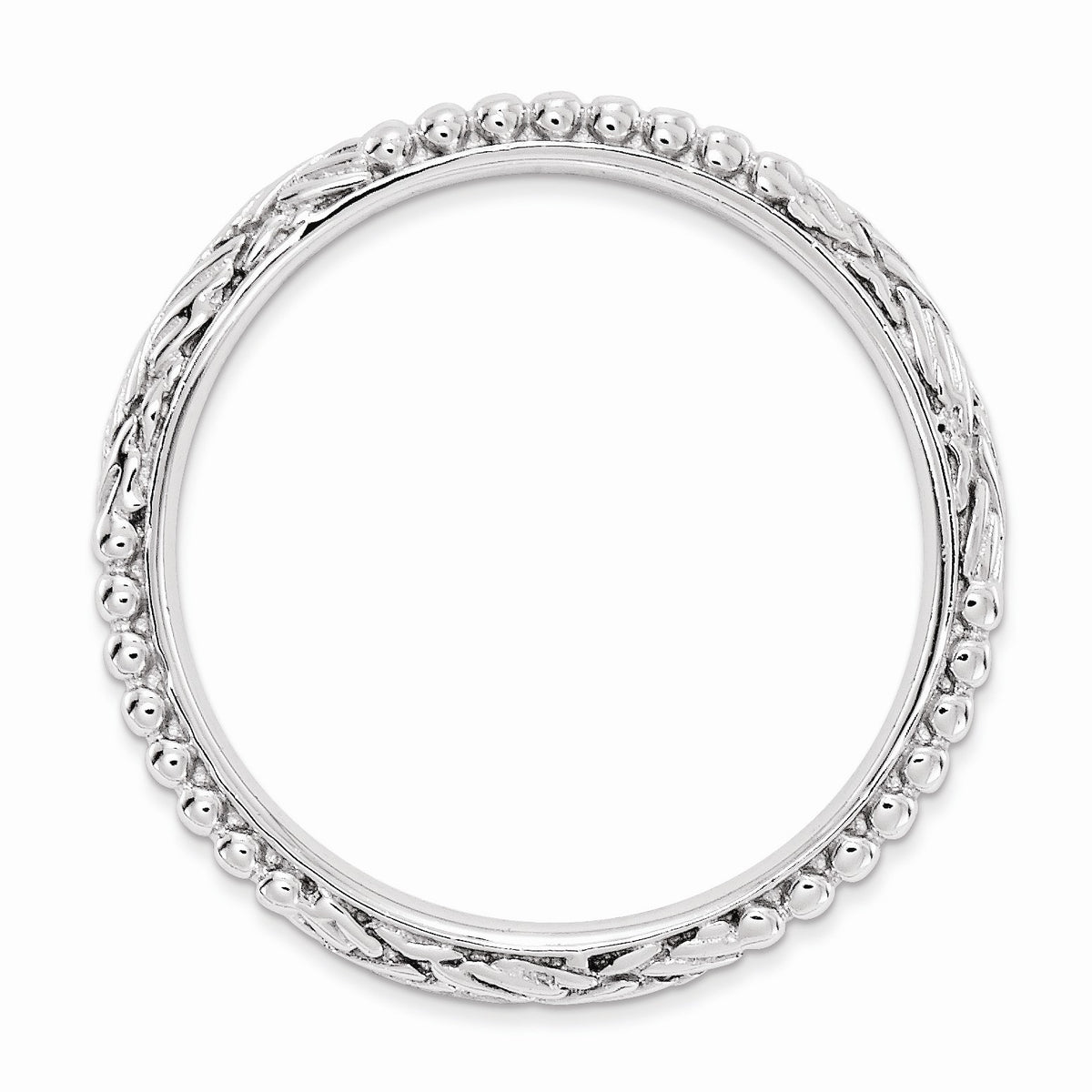 Alternate view of the 2.5mm Rhodium Plated Sterling Silver Stackable Patterned Band by The Black Bow Jewelry Co.