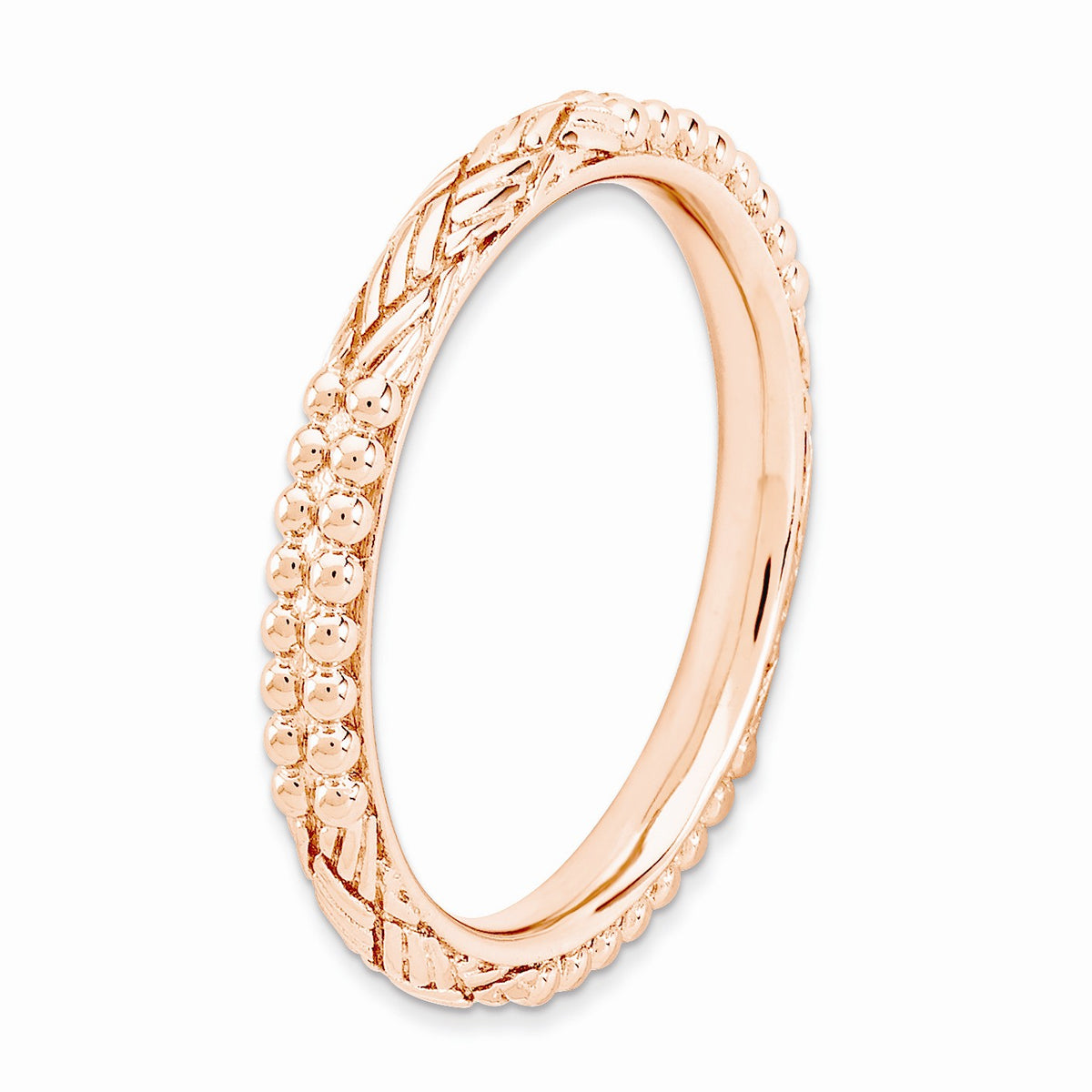 Alternate view of the 2.5mm Rose Gold Tone Plated Sterling Silver Stackable Patterned Band by The Black Bow Jewelry Co.