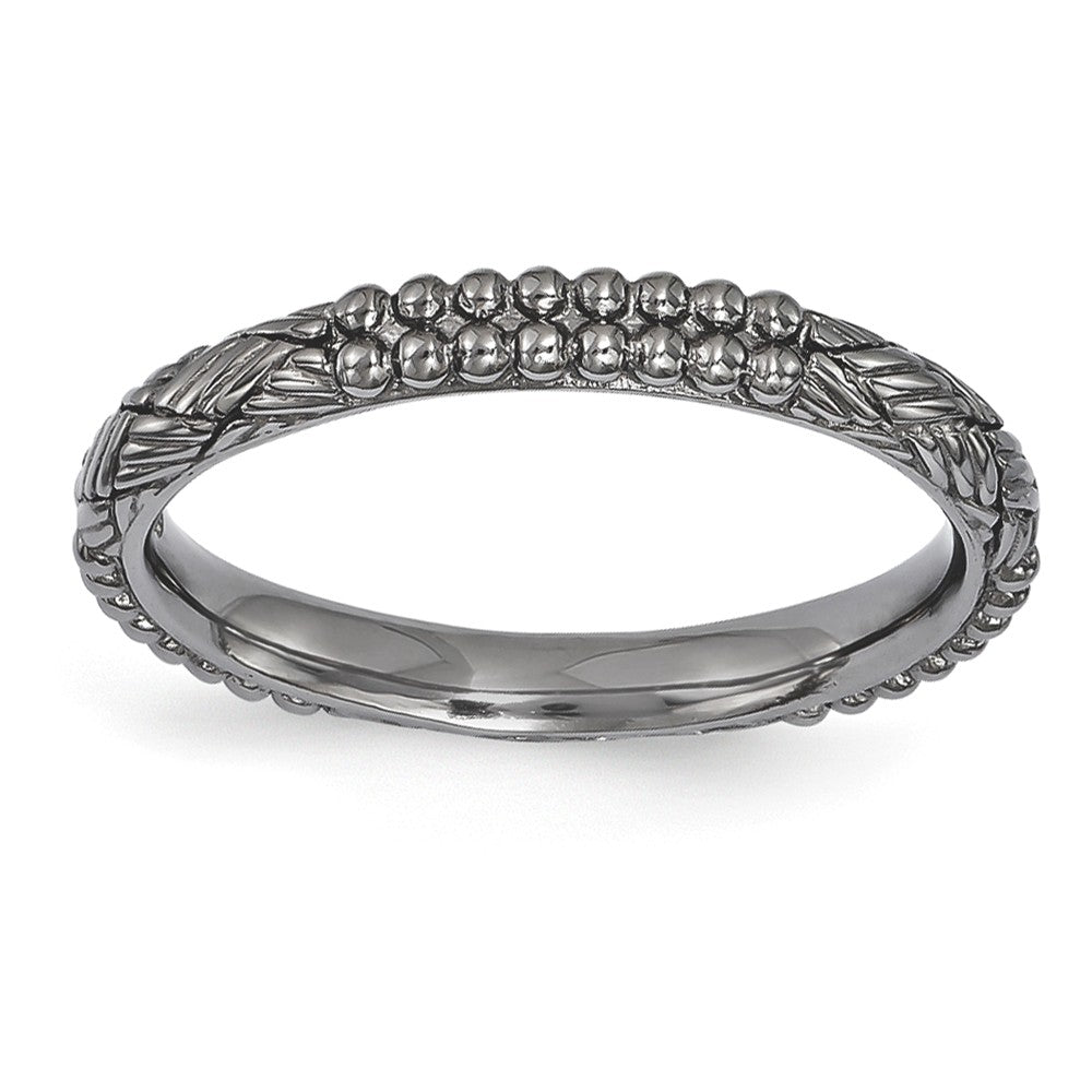 2.5mm Black Plated Sterling Silver Stackable Patterned Band, Item R11249 by The Black Bow Jewelry Co.