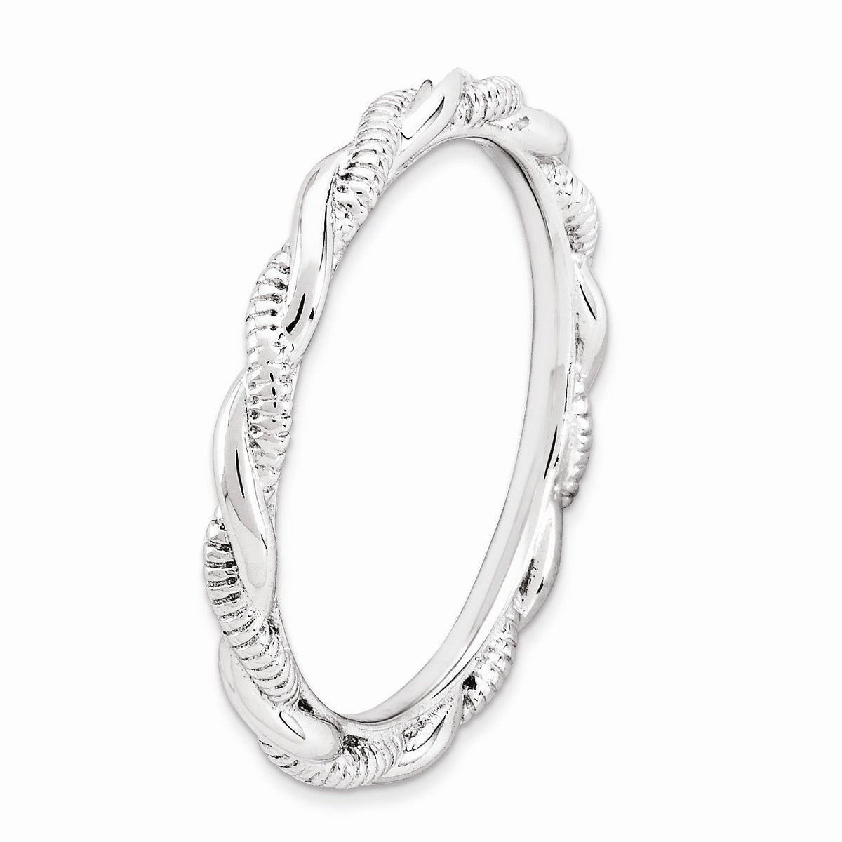 Alternate view of the 2.5mm Rhodium Plated Sterling Silver Stackable Twisted Band by The Black Bow Jewelry Co.