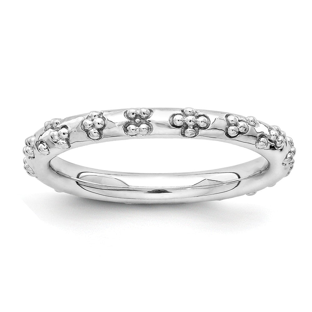 2.5mm Rhodium Plated Sterling Silver Stackable Textured Band, Item R11256 by The Black Bow Jewelry Co.