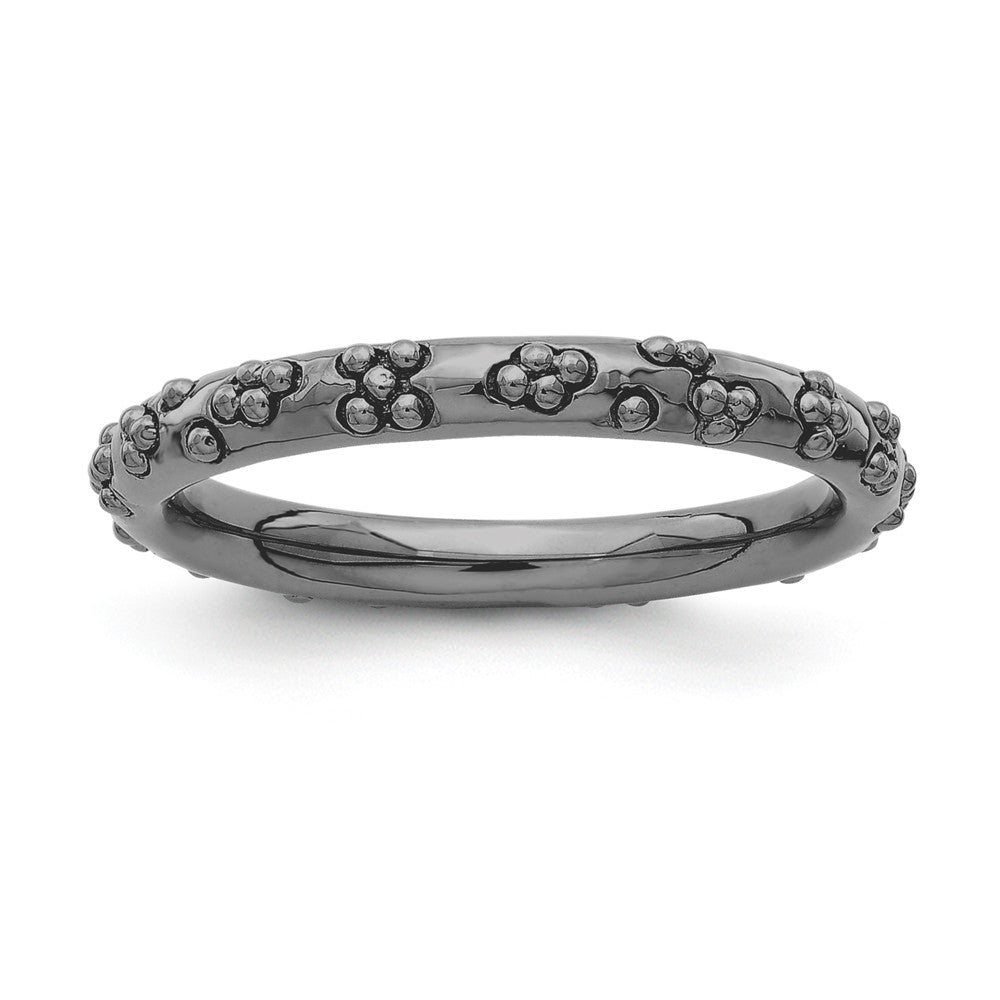 2.5mm Black Plated Sterling Silver Stackable Textured Band, Item R11258 by The Black Bow Jewelry Co.