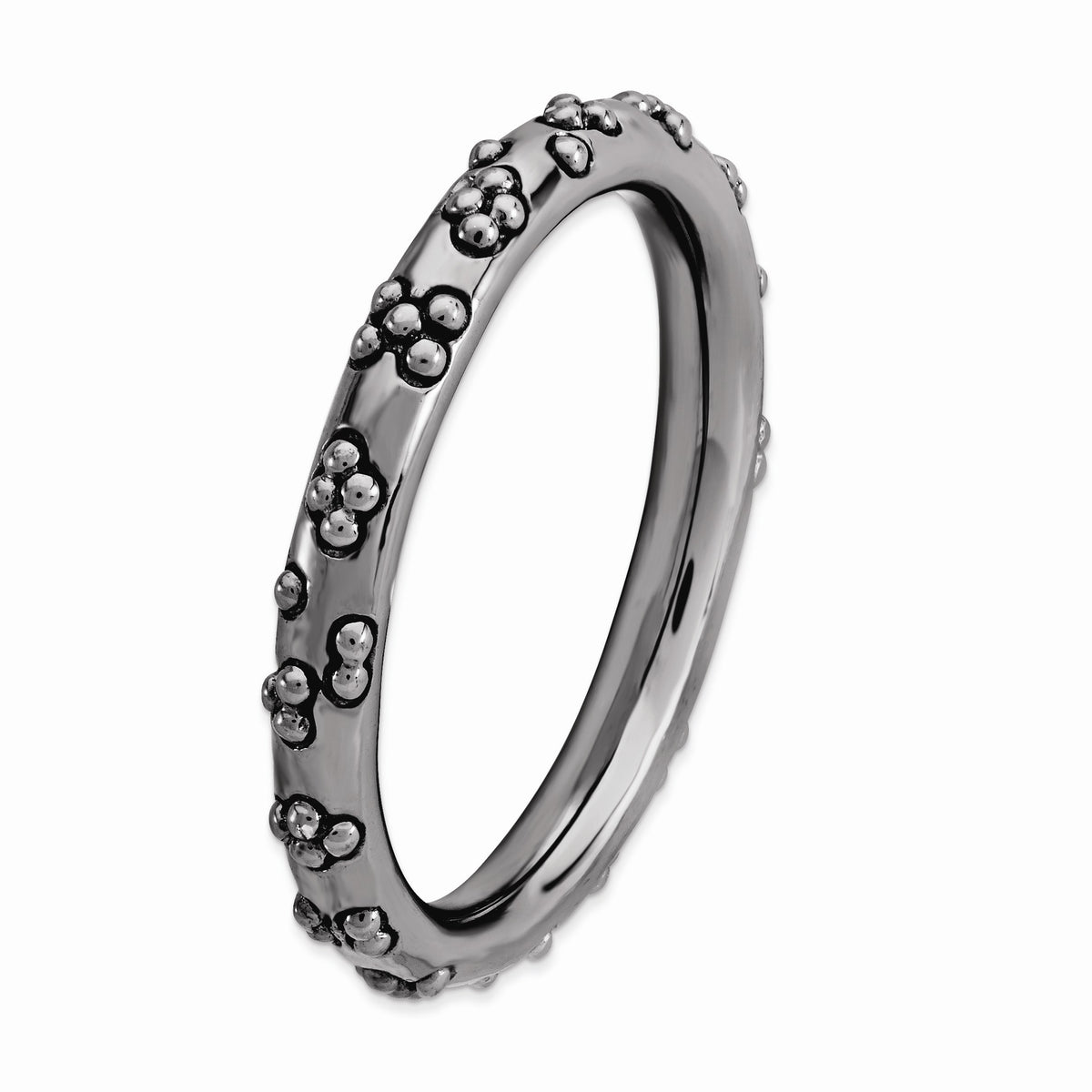 Alternate view of the 2.5mm Black Plated Sterling Silver Stackable Textured Band by The Black Bow Jewelry Co.