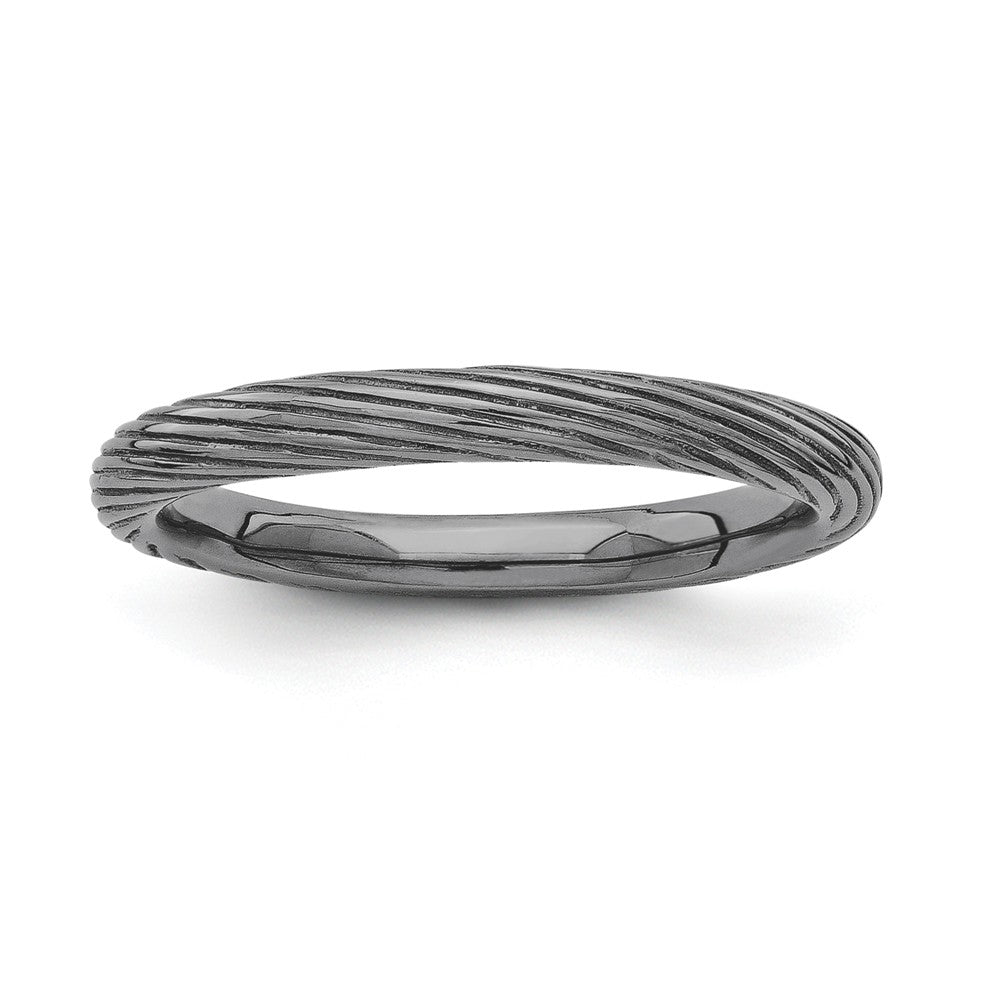2.5mm Textured Black Plated Sterling Silver Stackable Band, Item R11262 by The Black Bow Jewelry Co.