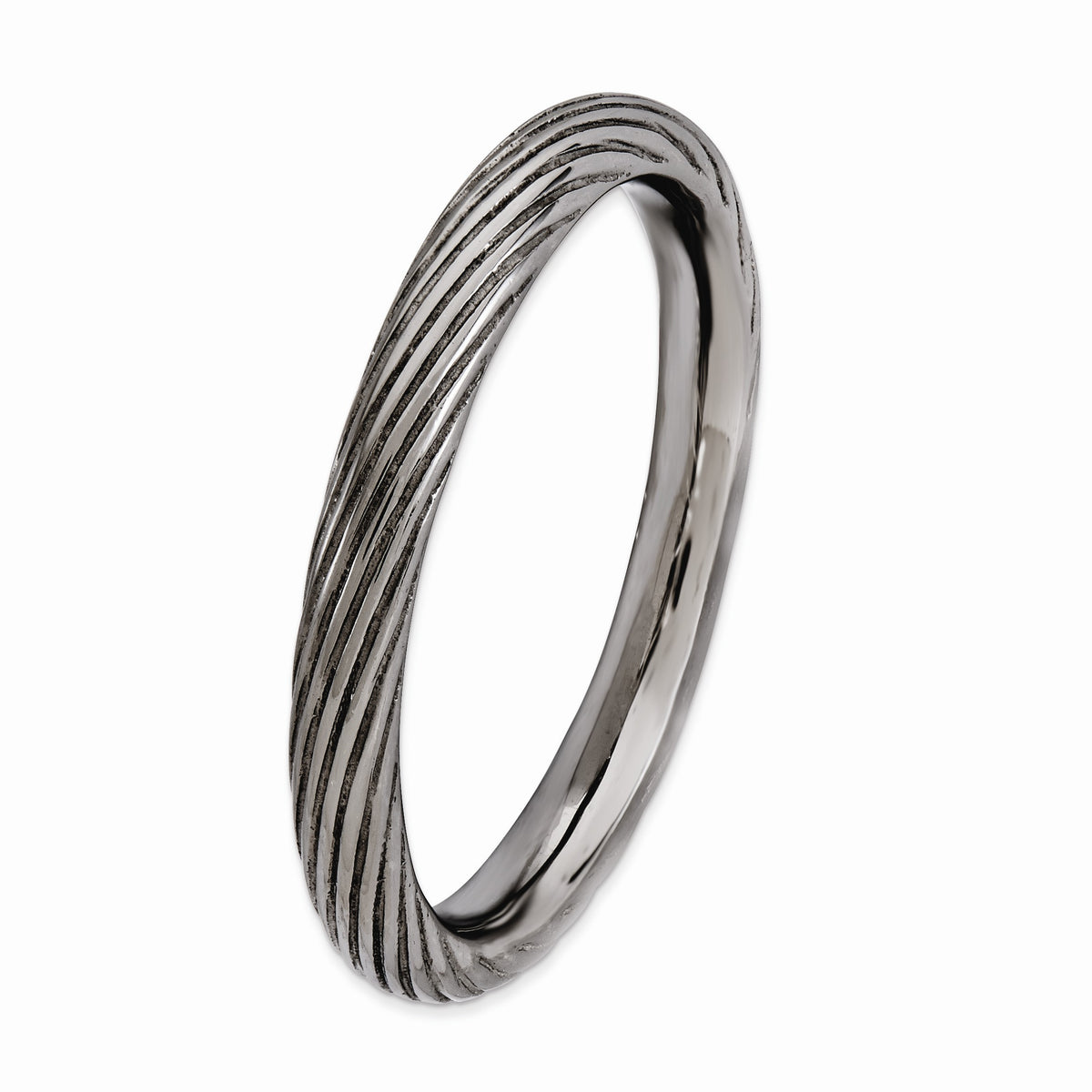 Alternate view of the 2.5mm Textured Black Plated Sterling Silver Stackable Band by The Black Bow Jewelry Co.