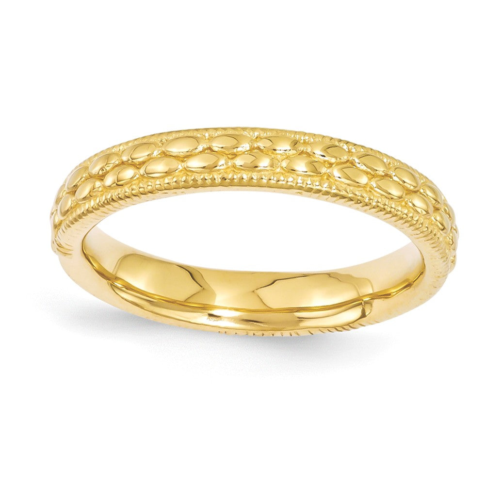 3.5mm 14k Yellow Gold Plated Sterling Silver Stackable Patterned Band, Item R11263 by The Black Bow Jewelry Co.