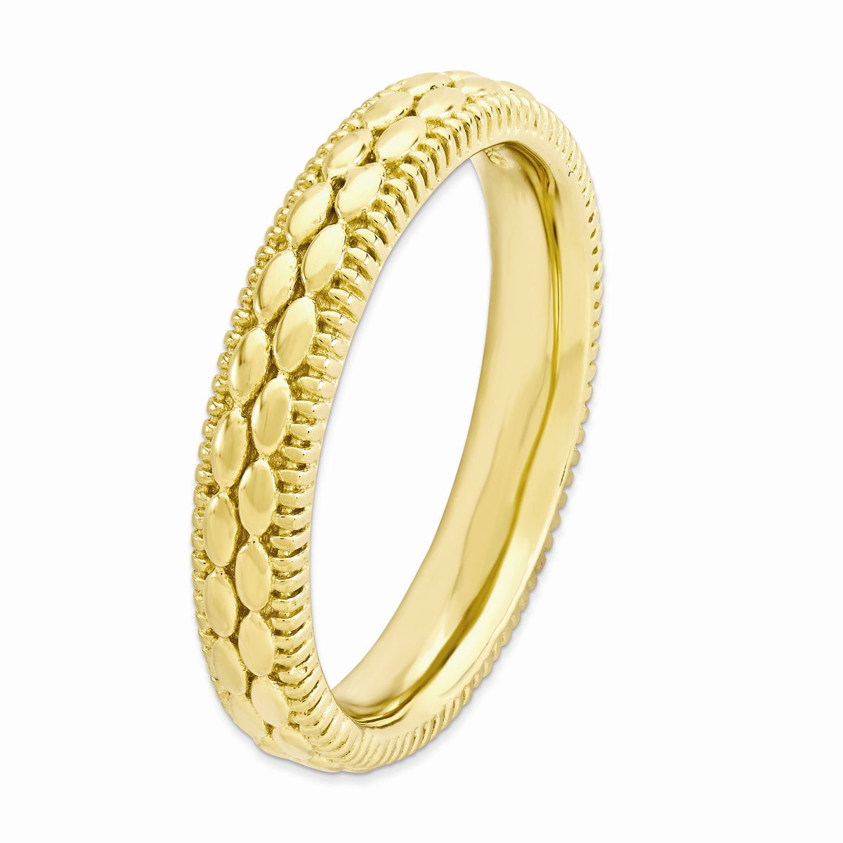 Alternate view of the 3.5mm 14k Yellow Gold Plated Sterling Silver Stackable Patterned Band by The Black Bow Jewelry Co.