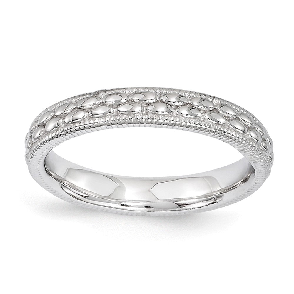 3.5mm Rhodium Plated Sterling Silver Stackable Patterned Band, Item R11264 by The Black Bow Jewelry Co.