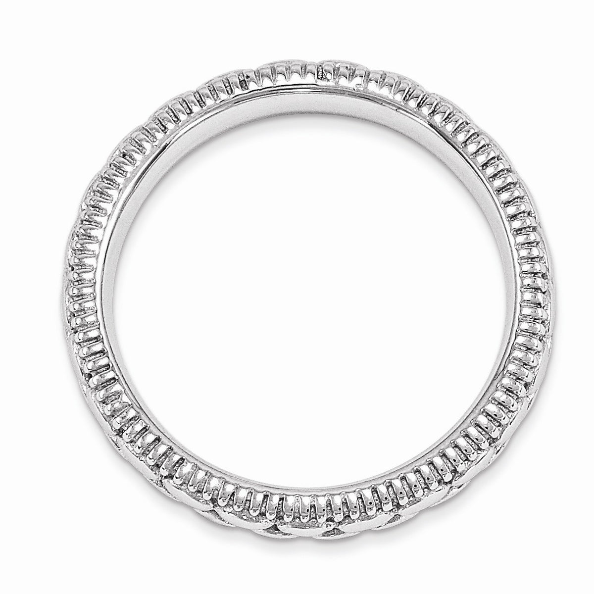 Alternate view of the 3.5mm Rhodium Plated Sterling Silver Stackable Patterned Band by The Black Bow Jewelry Co.