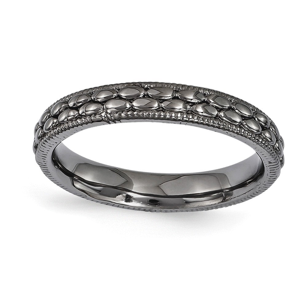 3.5mm Black Plated Sterling Silver Stackable Patterned Band, Item R11266 by The Black Bow Jewelry Co.