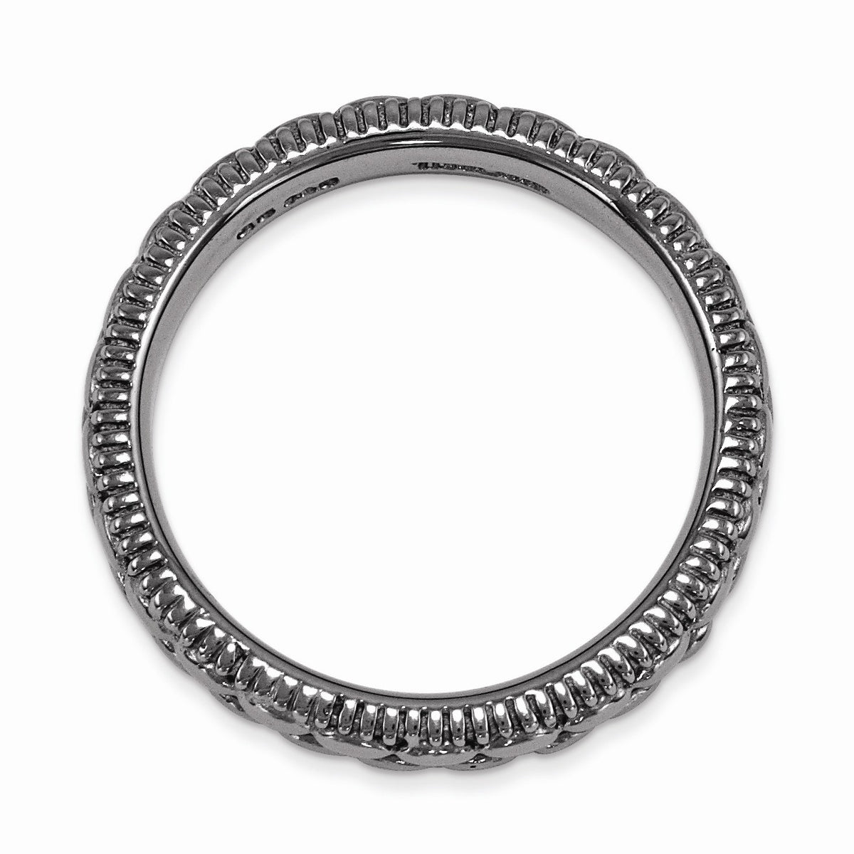 Alternate view of the 3.5mm Black Plated Sterling Silver Stackable Patterned Band by The Black Bow Jewelry Co.