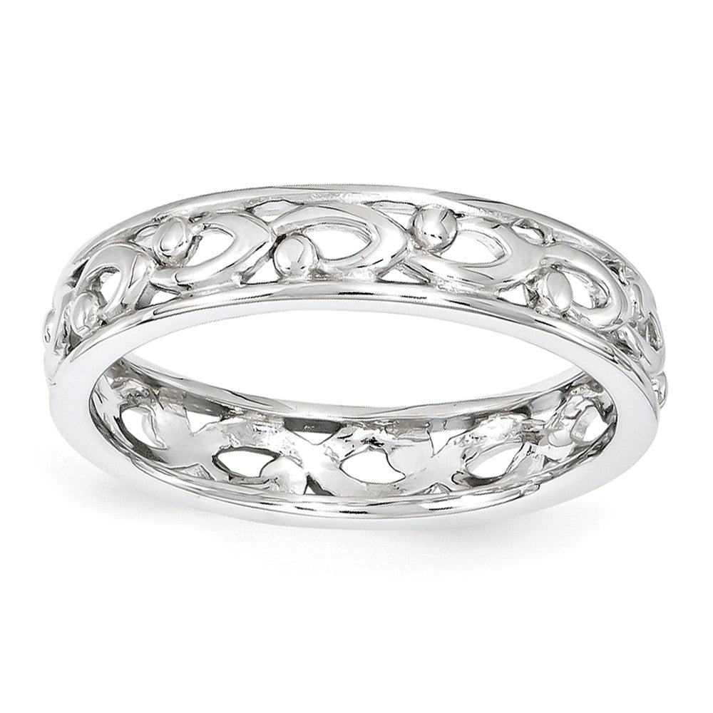4.25mm Rhodium Plated Sterling Silver Stackable Carved Band, Item R11268 by The Black Bow Jewelry Co.