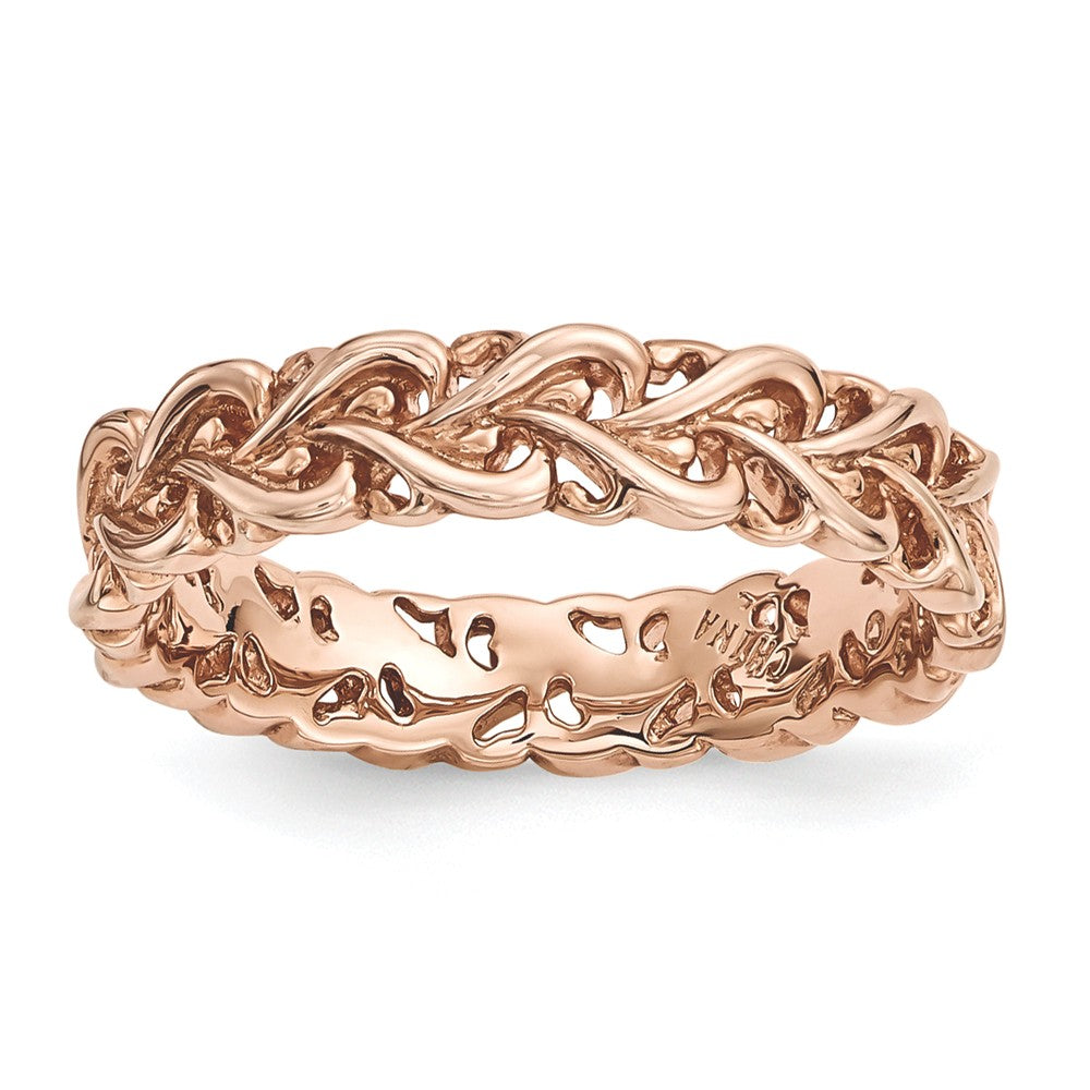 4.5mm Rose Gold Tone Plated Sterling Silver StackableCarved Heart Band, Item R11270 by The Black Bow Jewelry Co.
