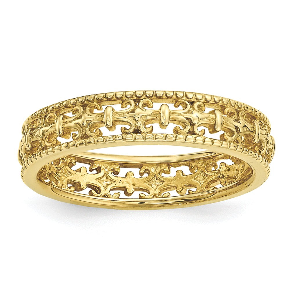 4.5mm Gold Tone Plated Sterling Silver Stackable Fleur de Lis Band, Item R11275 by The Black Bow Jewelry Co.