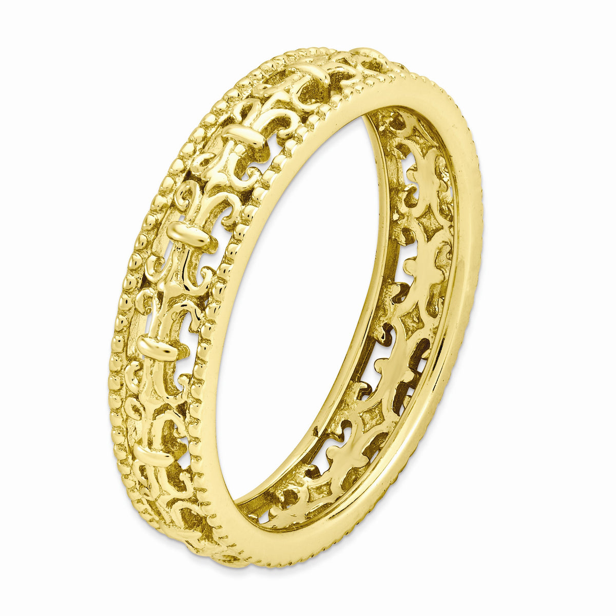 Alternate view of the 4.5mm Gold Tone Plated Sterling Silver Stackable Fleur de Lis Band by The Black Bow Jewelry Co.