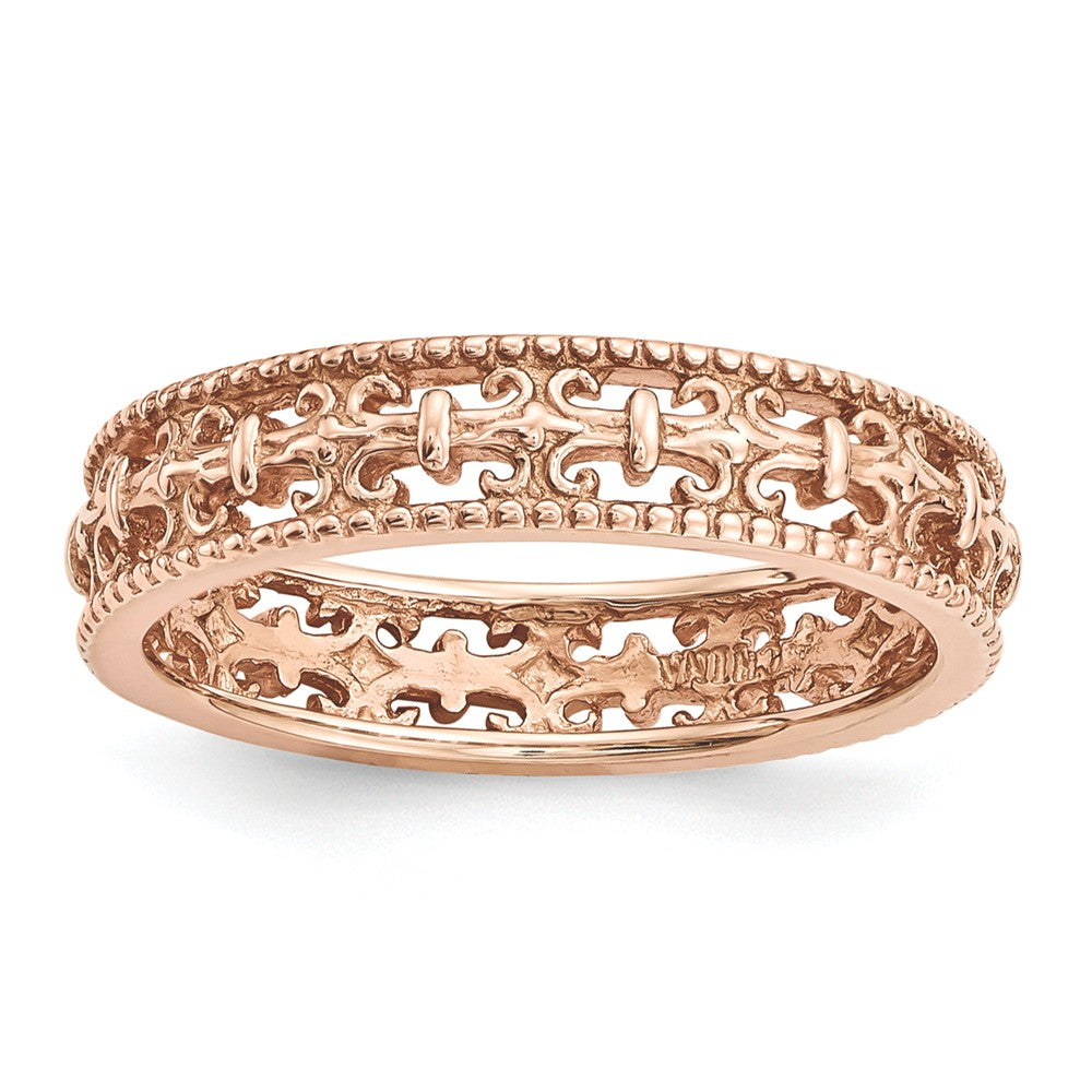 4.5mm Rose Gold Tone Plated Sterling Silver Fleur de Lis Stack Band, Item R11276 by The Black Bow Jewelry Co.
