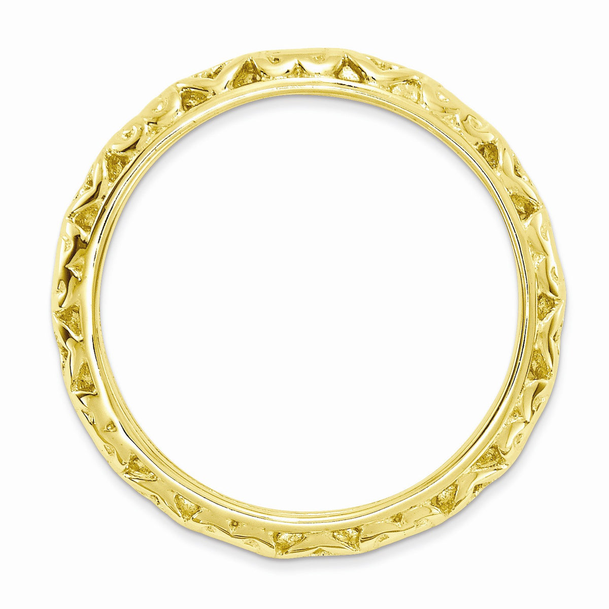 Alternate view of the 3.5mm Gold Tone Sterling Silver Stackable Domed Carved Heart Band by The Black Bow Jewelry Co.