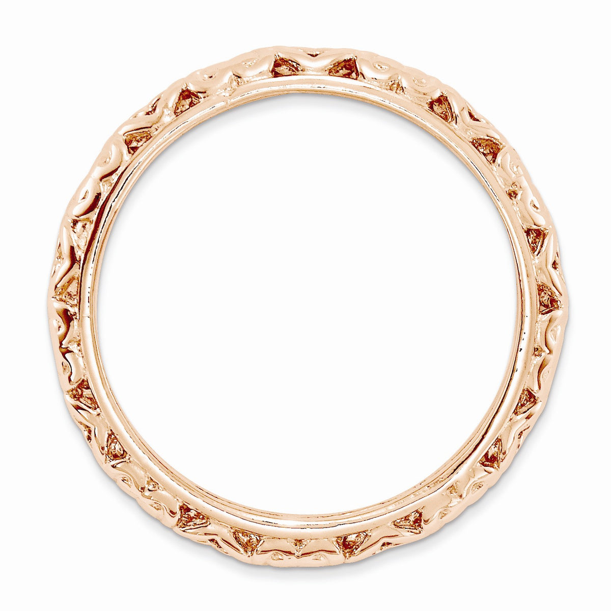 Alternate view of the 3.5mm Rose Gold Tone Sterling Silver Stackable Domed Carved Heart Band by The Black Bow Jewelry Co.