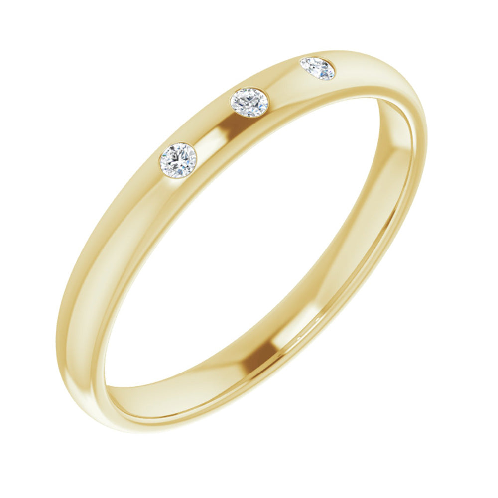 2.5mm 14k Yellow Gold &amp; 3 Stone Diamond Half Round Comfort Fit Band, Item R11311 by The Black Bow Jewelry Co.