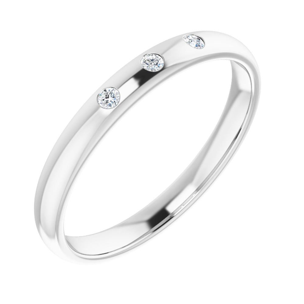 2.5mm 14k White Gold .06Ct Diamond 3 Stone Half Round Comfort Fit Band, Item R11312 by The Black Bow Jewelry Co.
