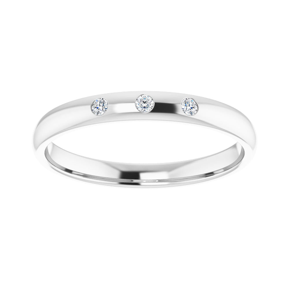 Alternate view of the 2.5mm 14k White Gold .06Ct Diamond 3 Stone Half Round Comfort Fit Band by The Black Bow Jewelry Co.
