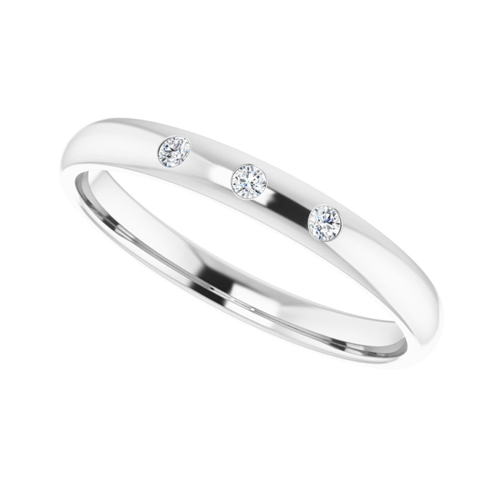 Alternate view of the 2.5mm 14k White Gold .06Ct Diamond 3 Stone Half Round Comfort Fit Band by The Black Bow Jewelry Co.