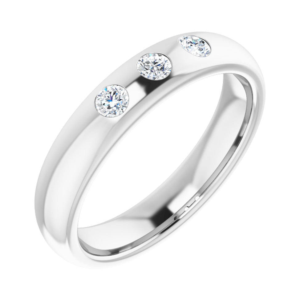 4mm 14k White Gold 1/5 Ctw Diamond 3 Stone Half Round Comfort Fit Band, Item R11314 by The Black Bow Jewelry Co.