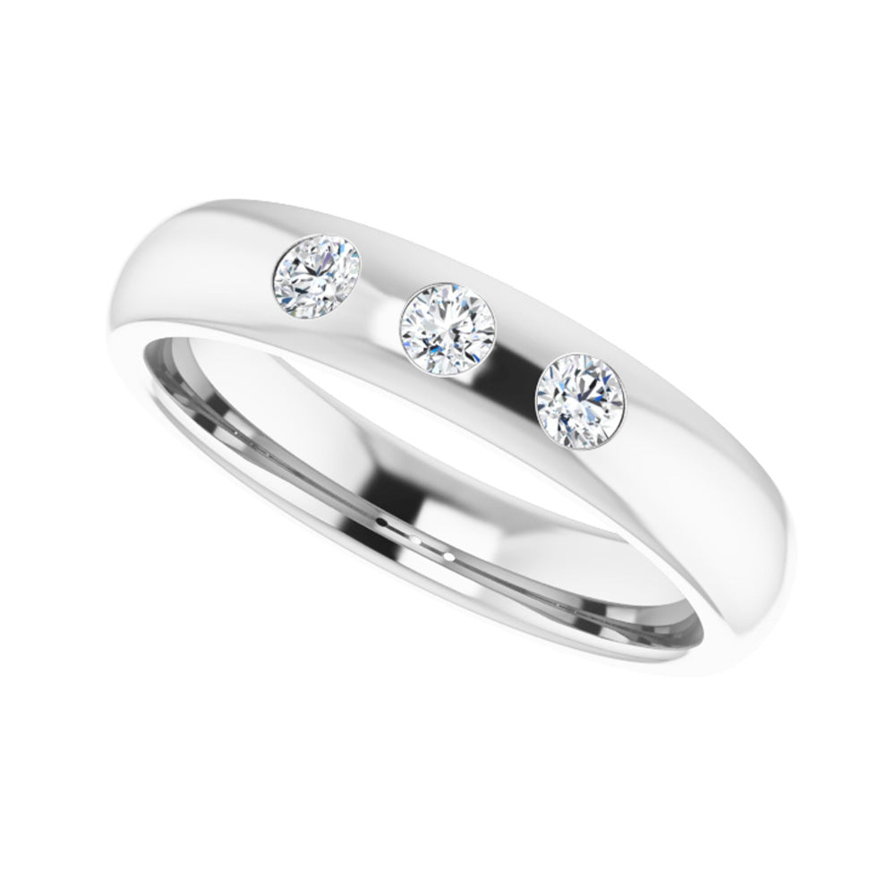 Alternate view of the 4mm 14k White Gold 1/5 Ctw Diamond 3 Stone Half Round Comfort Fit Band by The Black Bow Jewelry Co.