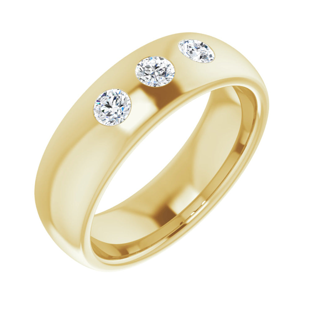 6mm 14k Yellow Gold 1/3Ctw Diamond 3 Stone Half Round Comfort Fit Band, Item R11315 by The Black Bow Jewelry Co.