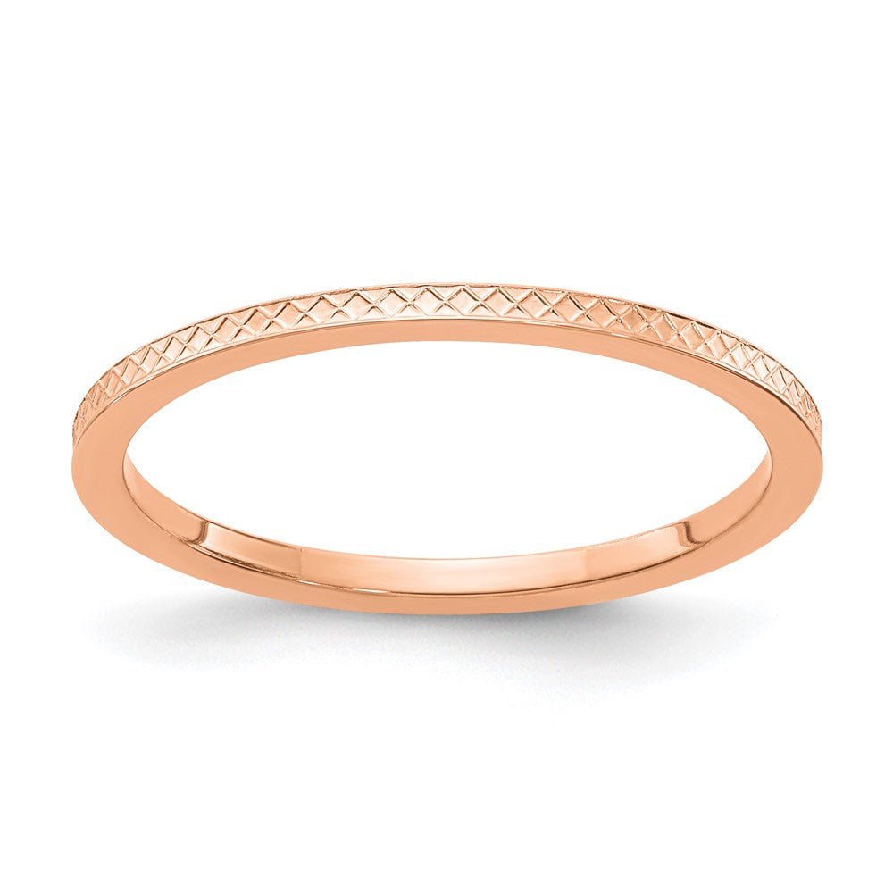 1.2mm 10k Rose Gold Crisscross Flat Stackable Band, Item R11329 by The Black Bow Jewelry Co.