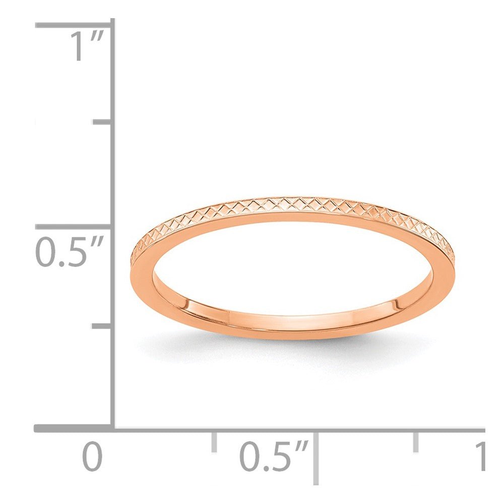 Alternate view of the 1.2mm 10k Rose Gold Crisscross Flat Stackable Band by The Black Bow Jewelry Co.