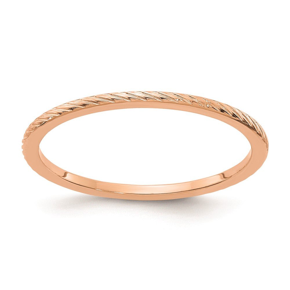 1.2mm 10k Rose Gold Twisted Pattern Stackable Band, Item R11335 by The Black Bow Jewelry Co.
