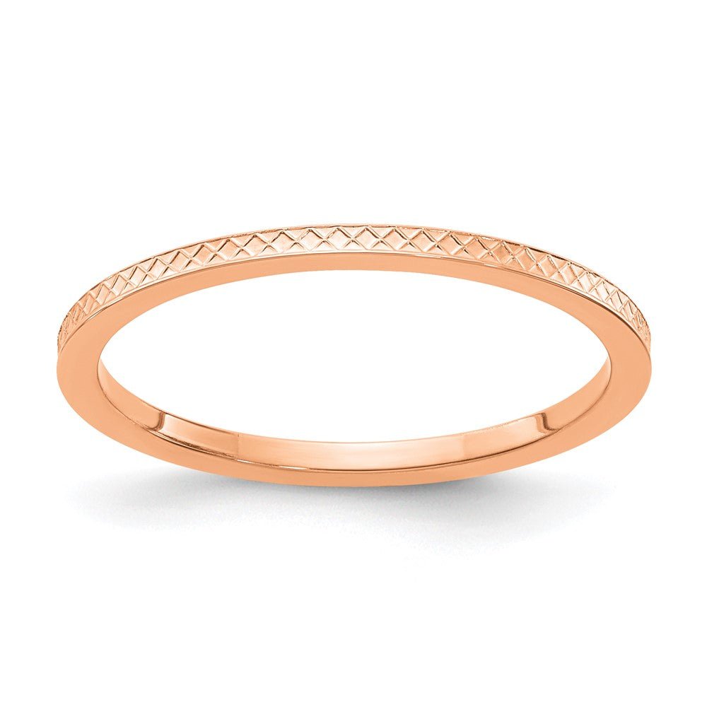1.2mm 14k Rose Gold Crisscross Flat Stackable Band, Item R11356 by The Black Bow Jewelry Co.