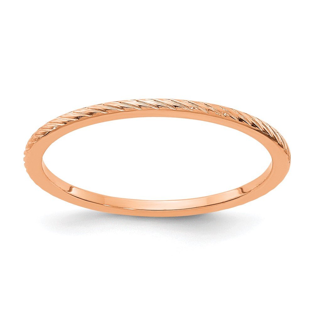 1.2mm 14k Rose Gold Twisted Pattern Stackable Band, Item R11362 by The Black Bow Jewelry Co.
