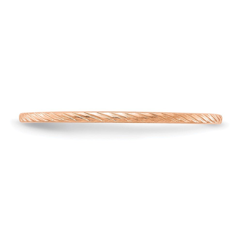 Alternate view of the 1.2mm 14k Rose Gold Twisted Pattern Stackable Band by The Black Bow Jewelry Co.