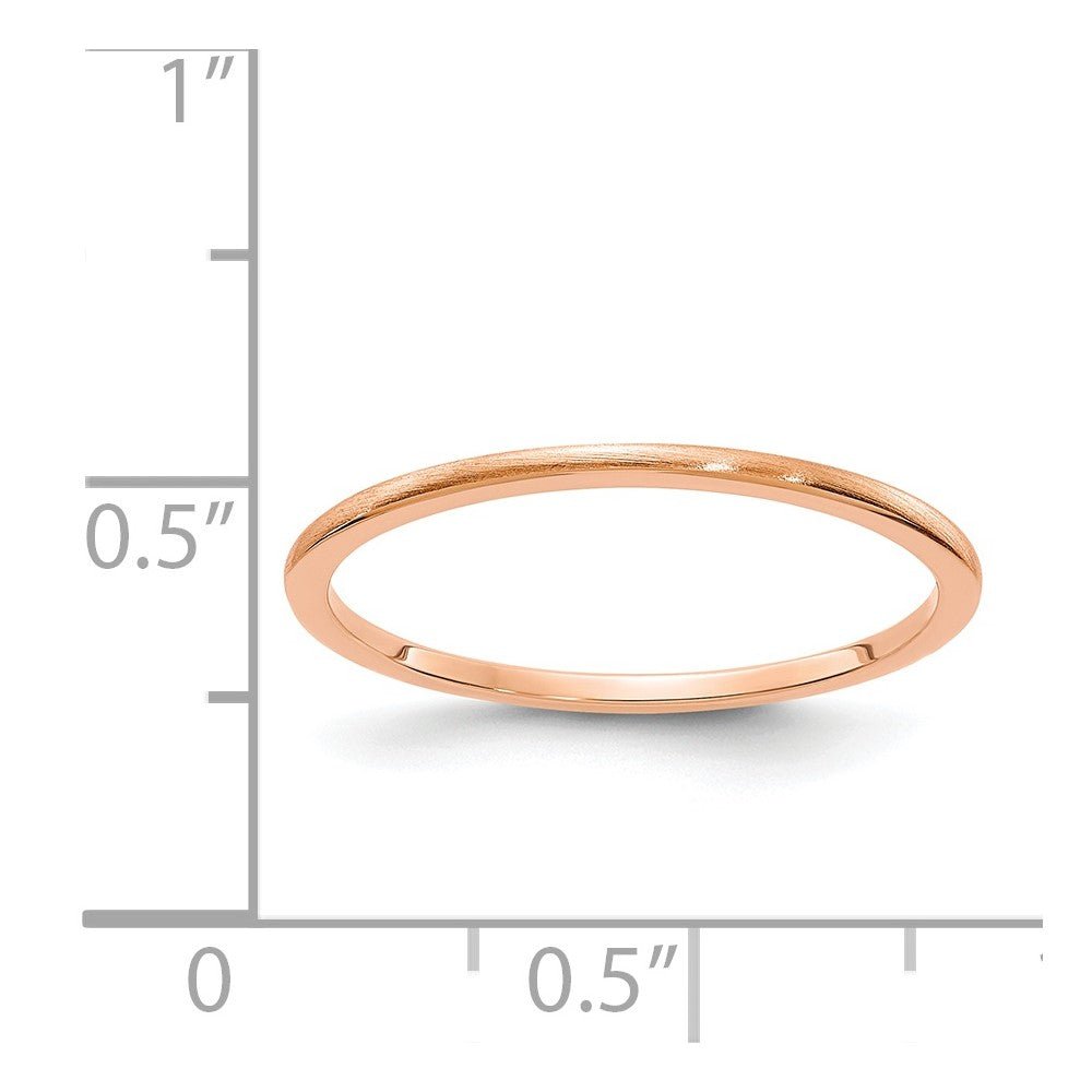 Alternate view of the 1.2mm 14k Rose Gold Half Round Satin Stackable Band by The Black Bow Jewelry Co.