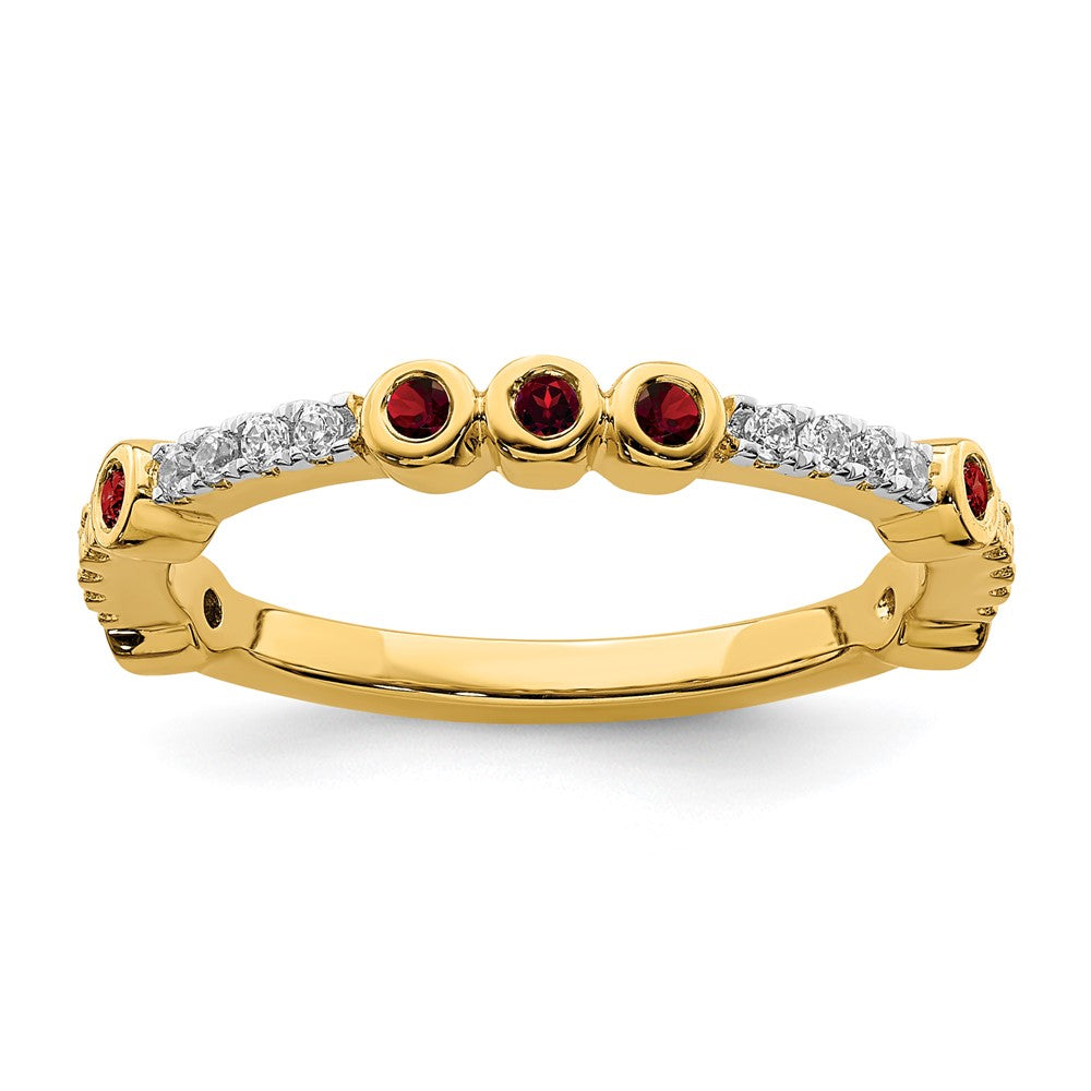 2mm 14k Yellow Gold Garnet &amp; .08 Ctw Diamond Stackable Band, Item R11371 by The Black Bow Jewelry Co.