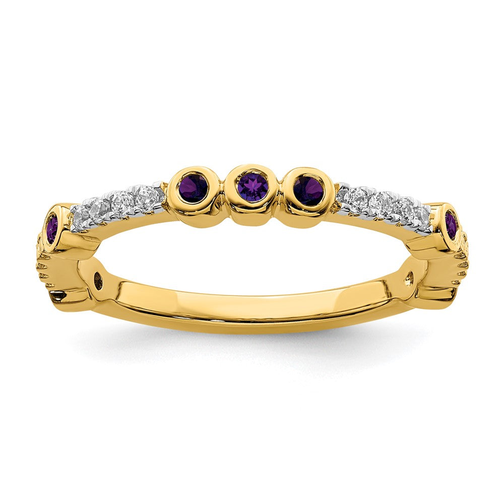 2mm 14k Yellow Gold Amethyst &amp; .08 Ctw Diamond Stackable Band, Item R11372 by The Black Bow Jewelry Co.
