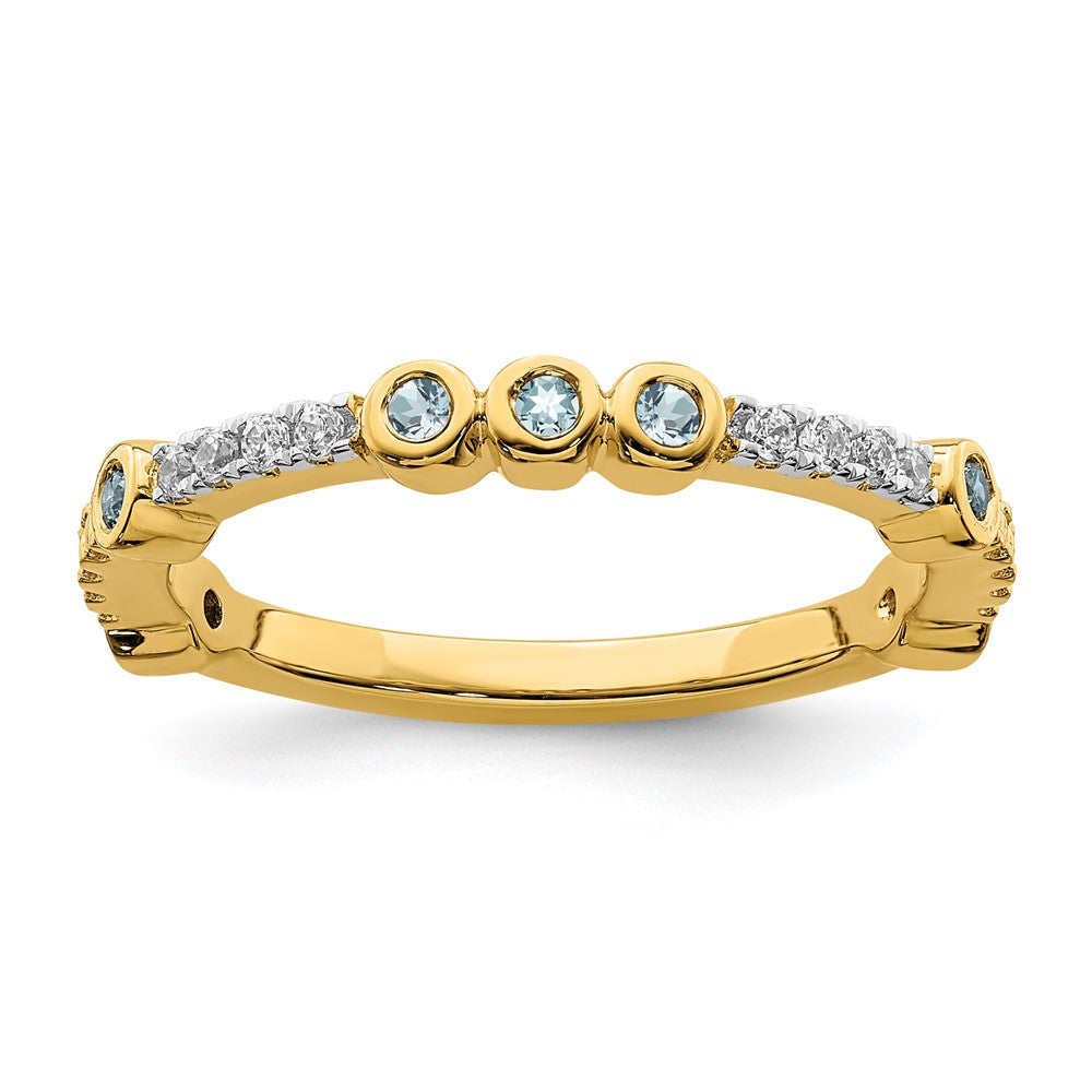 2mm 14k Yellow Gold Aquamarine &amp; .08 Ctw Diamond Stackable Band, Item R11373 by The Black Bow Jewelry Co.