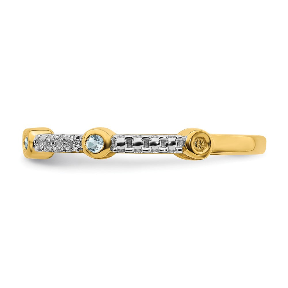 Alternate view of the 2mm 14k Yellow Gold Aquamarine &amp; .08 Ctw Diamond Stackable Band by The Black Bow Jewelry Co.