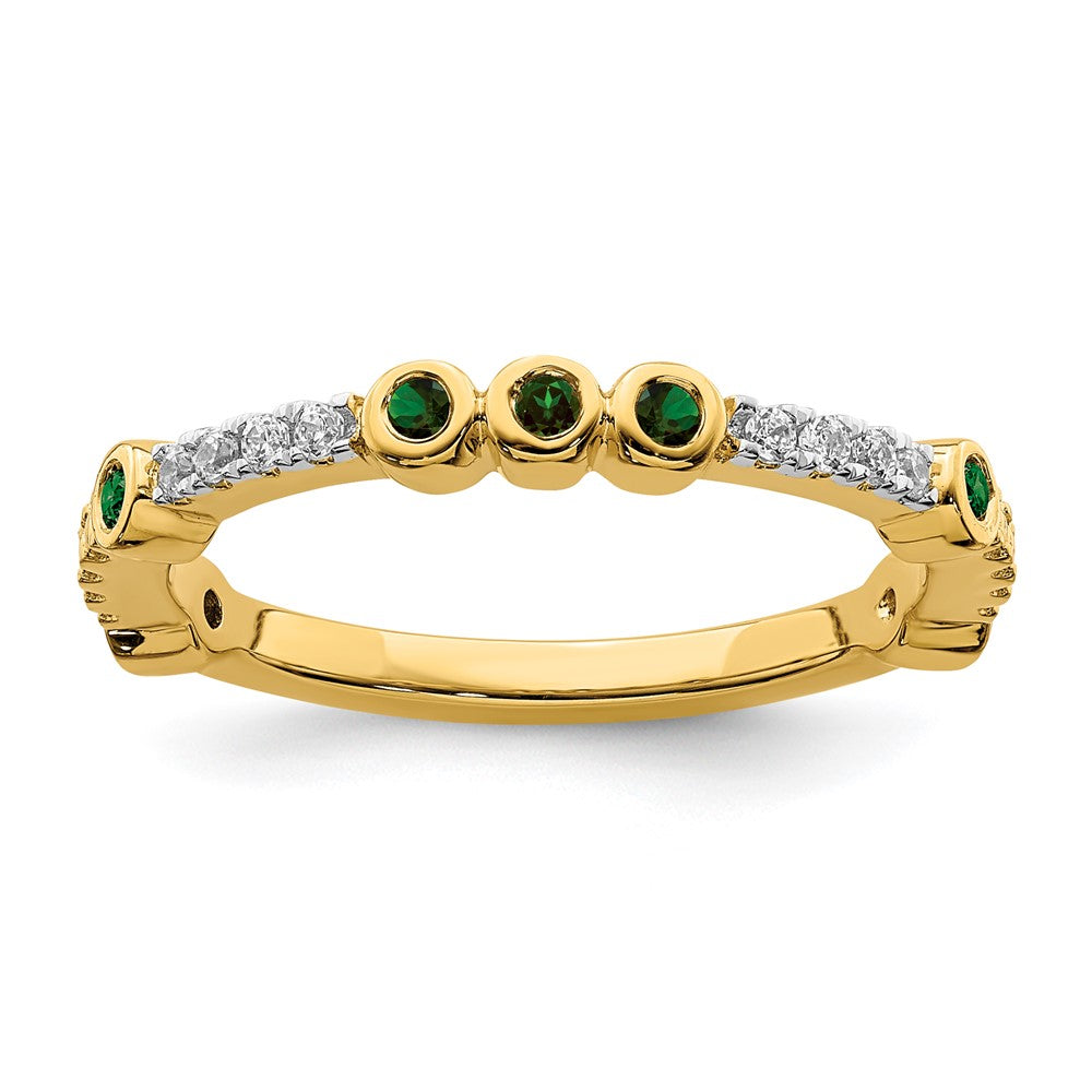 2mm 14k Yellow Gold Created Emerald &amp; .08 Ctw Diamond Stackable Band, Item R11375 by The Black Bow Jewelry Co.