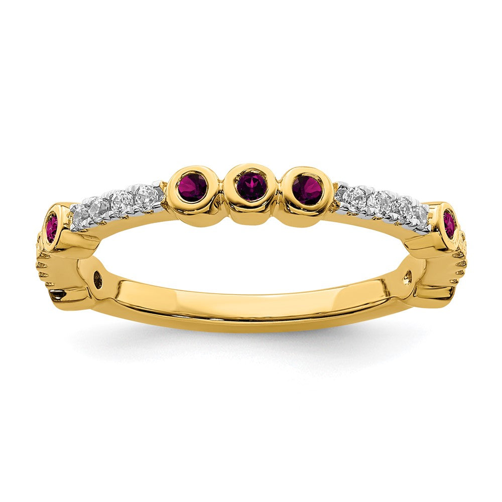 2mm 14k Yellow Gold Rhodolite Garnet &amp; .08 Ctw Diamond Stackable Band, Item R11376 by The Black Bow Jewelry Co.