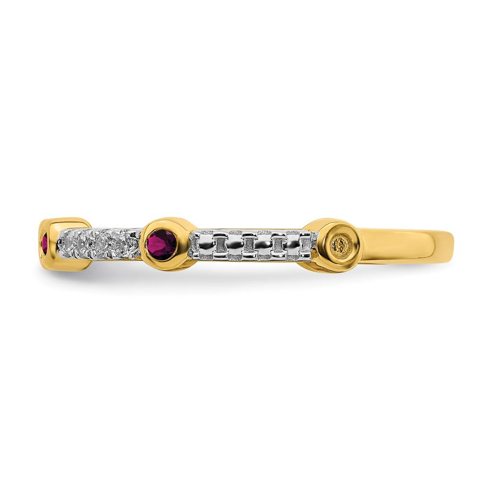 Alternate view of the 2mm 14k Yellow Gold Rhodolite Garnet &amp; .08 Ctw Diamond Stackable Band by The Black Bow Jewelry Co.