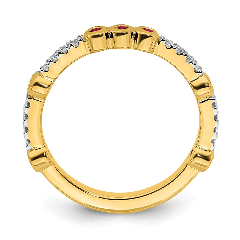 Alternate view of the 2mm 14k Yellow Gold Created Ruby &amp; .08 Ctw Diamond Stackable Band by The Black Bow Jewelry Co.